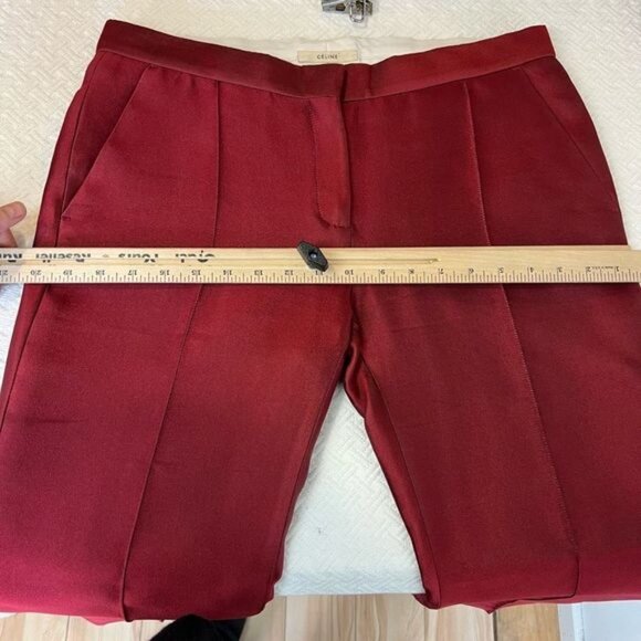 Vintage Celine Women’s 40 US 12 Red Silk Pleated Dress Pants Cropped Pockets - Picture 6 of 13